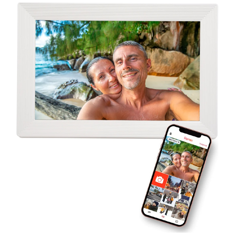 Digitale fotolijst met WiFi en Frameo App – Fotokader - 10 inch - Pora – HD+ -IPS Display – Wit - Micro SD - Touchscreen